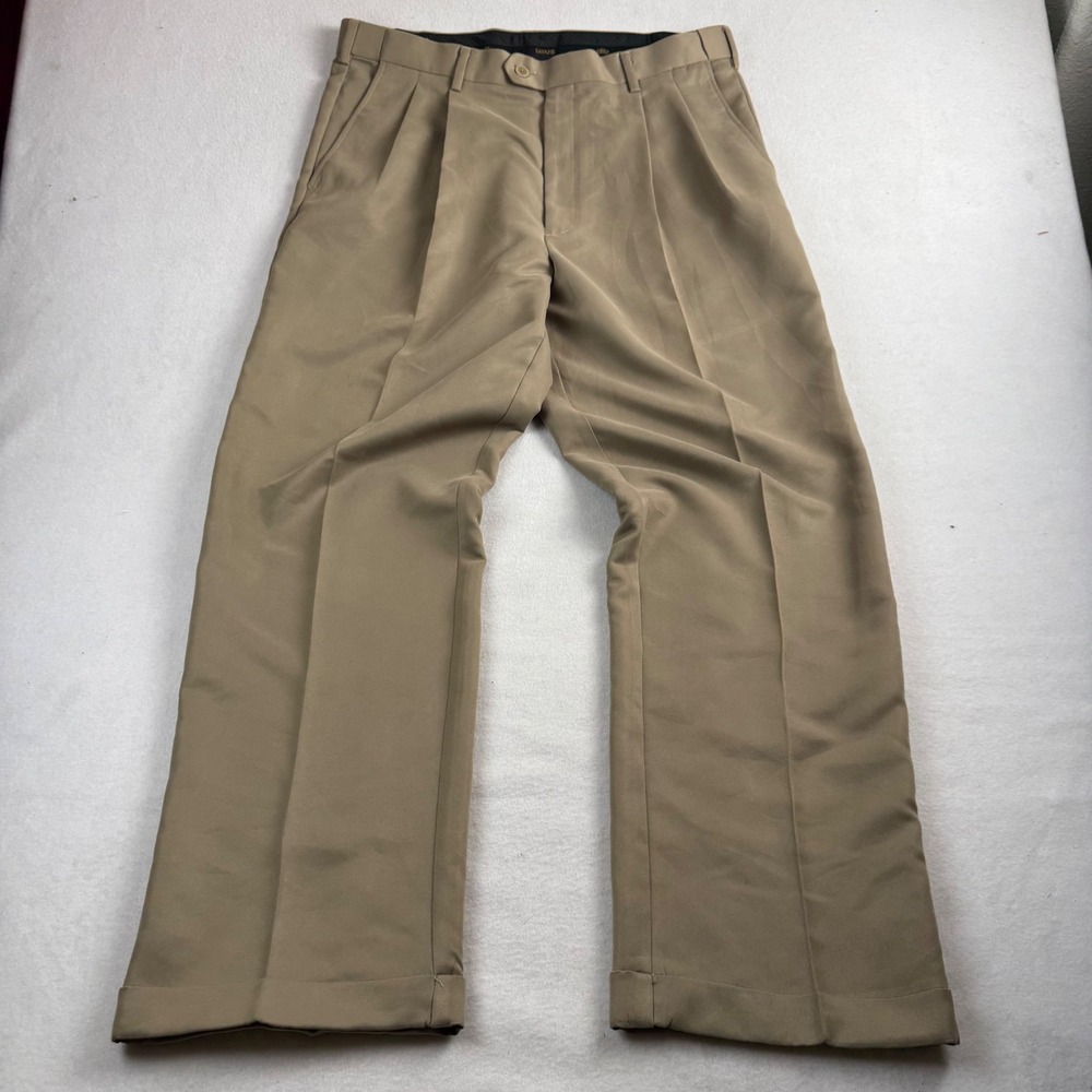 Savane‎ Comfort Plus Mens 36x32 Khaki Tan Double Pleated Cuffed Dress Pants